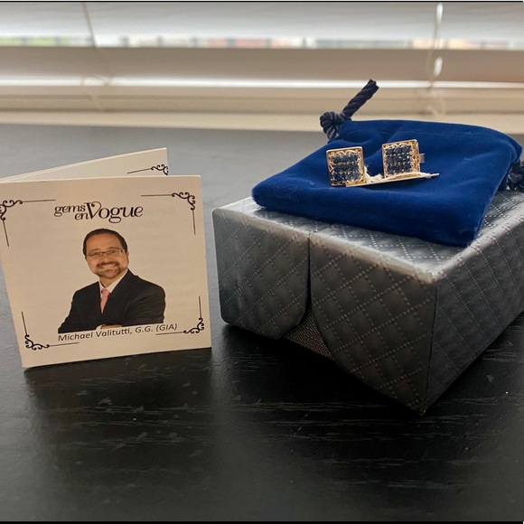 NWT Royal Blue Sapphire Square Cluster Earrings - Picture 6 of 16